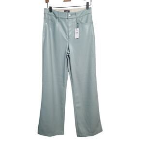 Express Wide Leg High Rise Coated Faux Leather Pants Light Blue Size 6 NWT